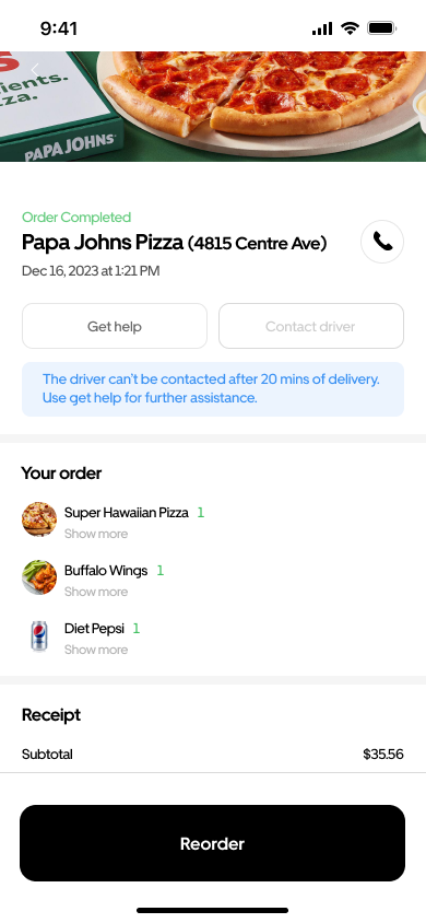 Order detail — driver chat and get help together